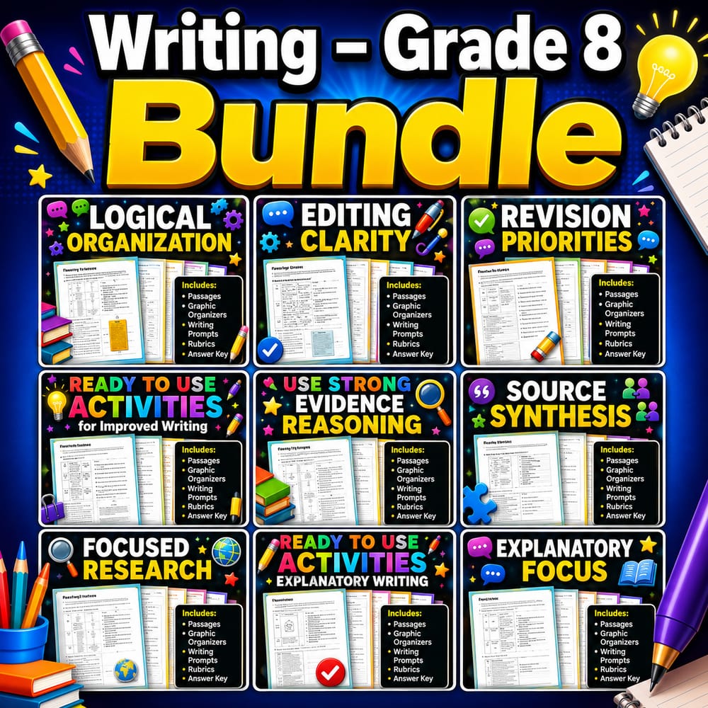 Grade 8 Writing Lesson Bundle | ELA | General ELA Framework — bundle cover