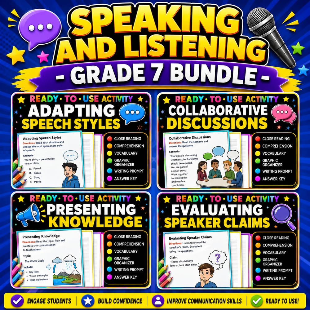 Grade 7 Speaking & Listening: Presenting, Claims & Collaboration Lesson Bundle | CCSS ELA — bundle cover