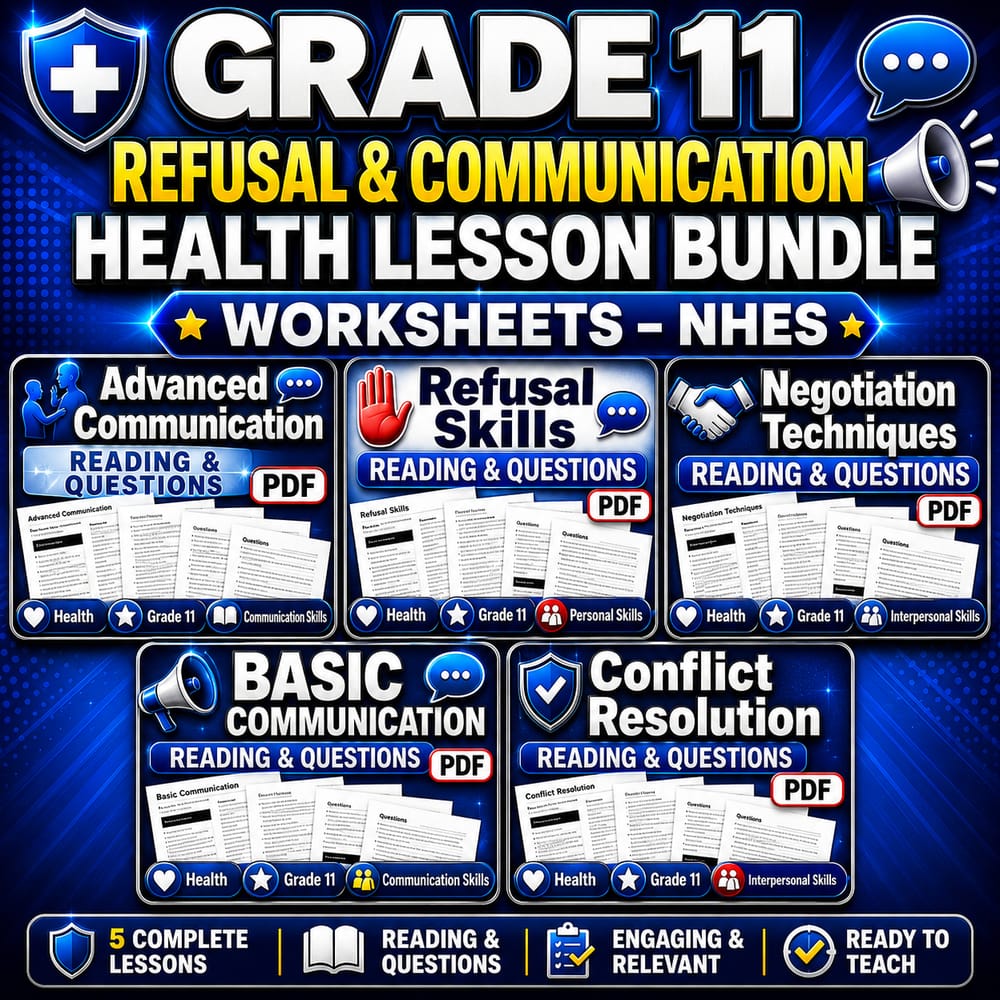 Grade 11 Refusal & Communication Health Lesson Bundle Worksheets - NHES — bundle cover