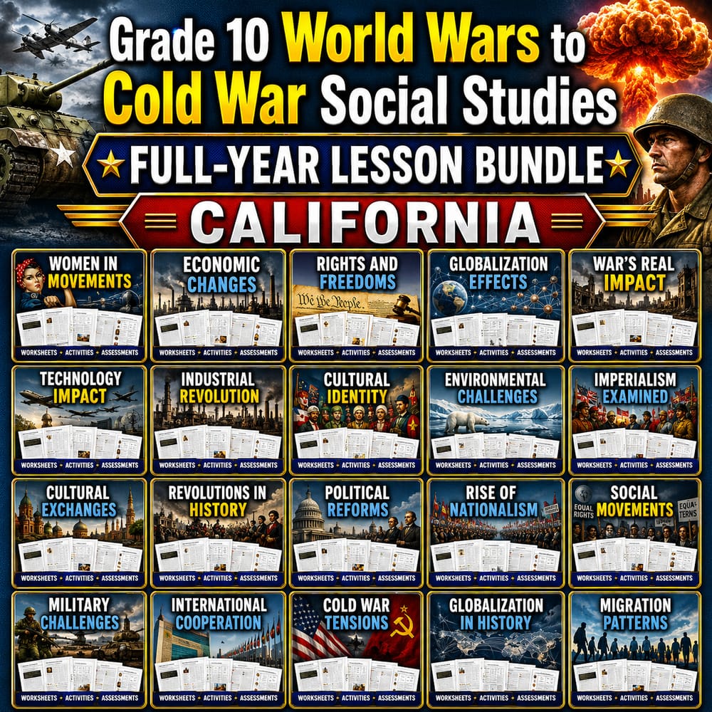 Grade 10 World Wars to Cold War Social Studies full-year bundle California — bundle cover