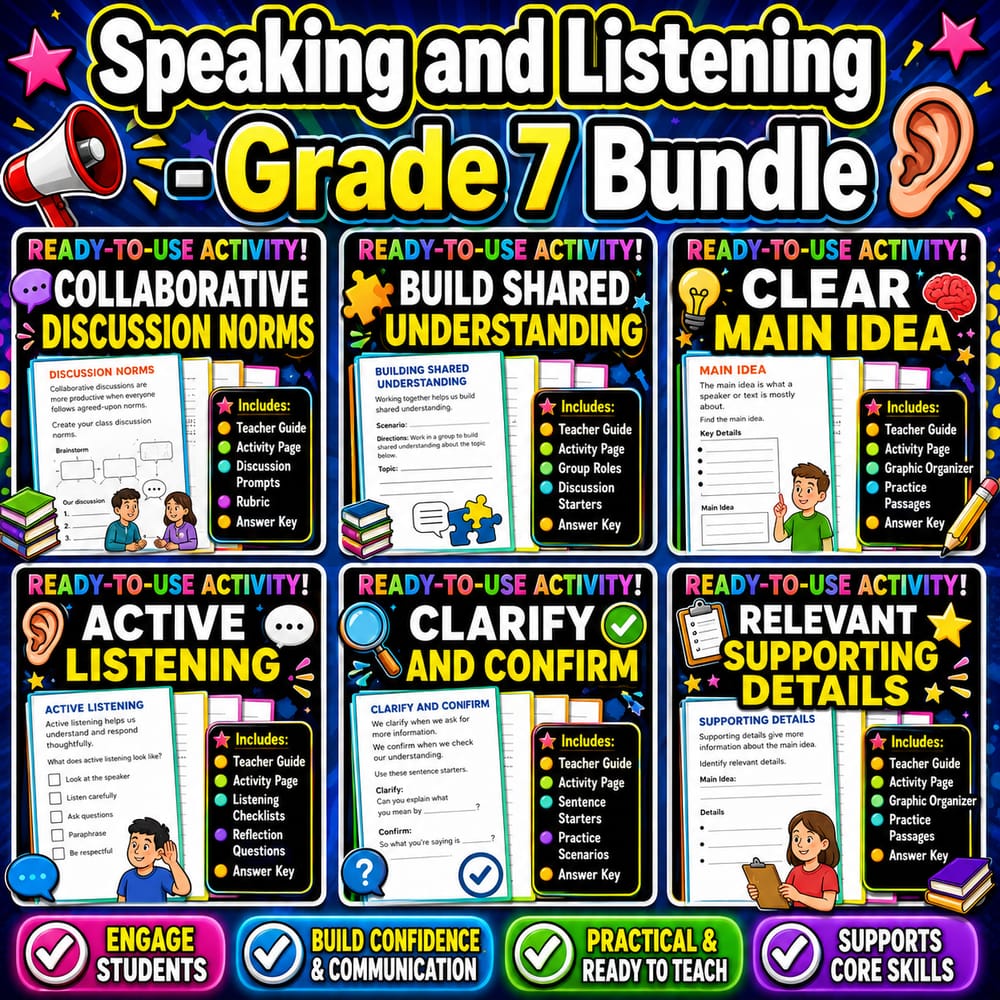 Speaking and Listening Lesson Bundle | Grade 7 English Language Arts | Alberta — bundle cover