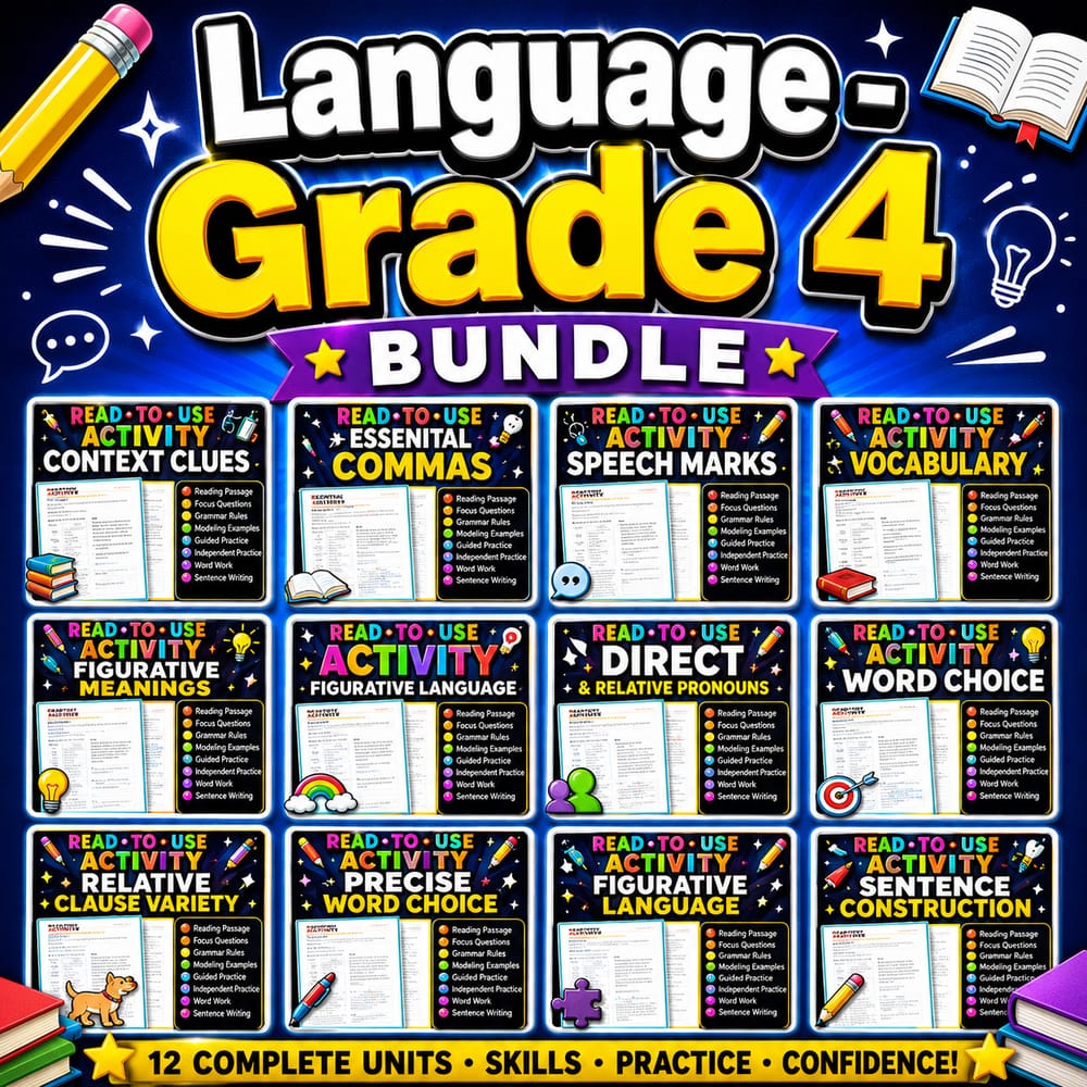 Grade 4 Language Lesson Bundle | Common Core ELA: Word Choice & Punctuation — bundle cover