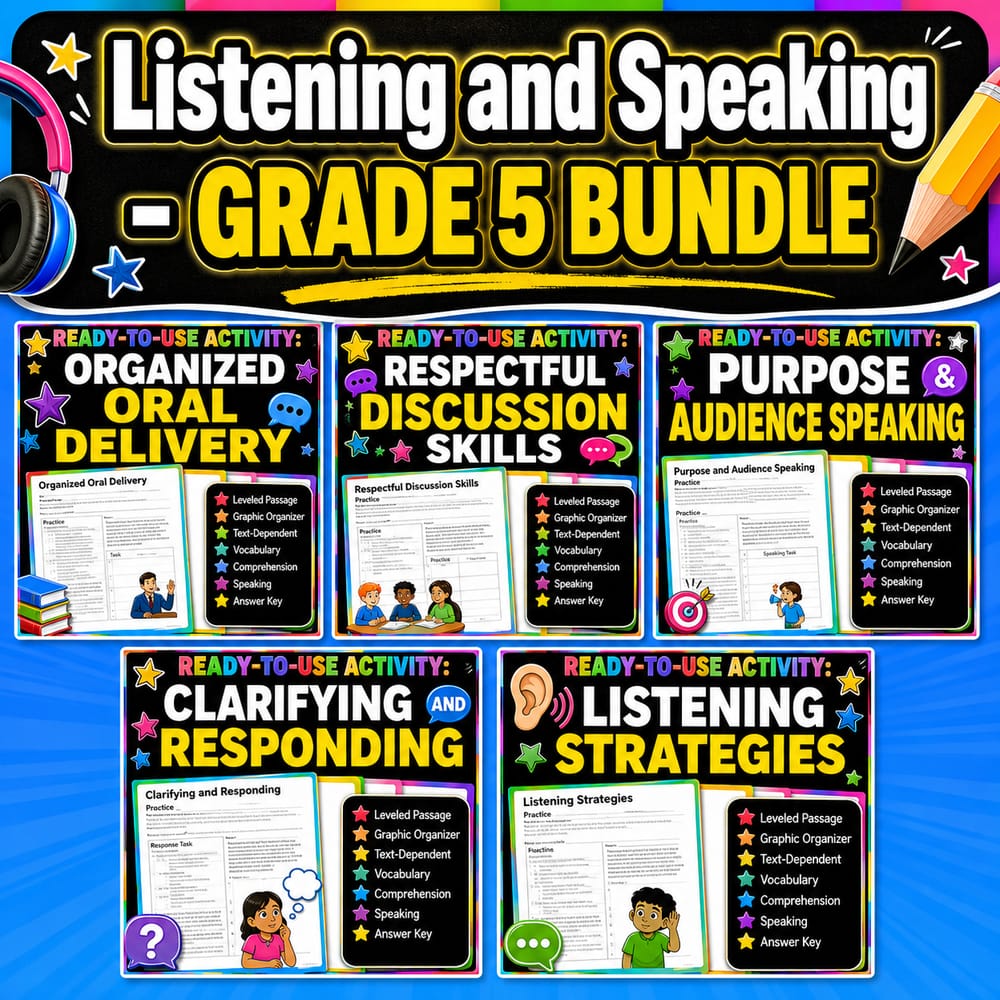 Listening and Speaking Lesson Bundle | Grade 5 ELA | Alberta — bundle cover