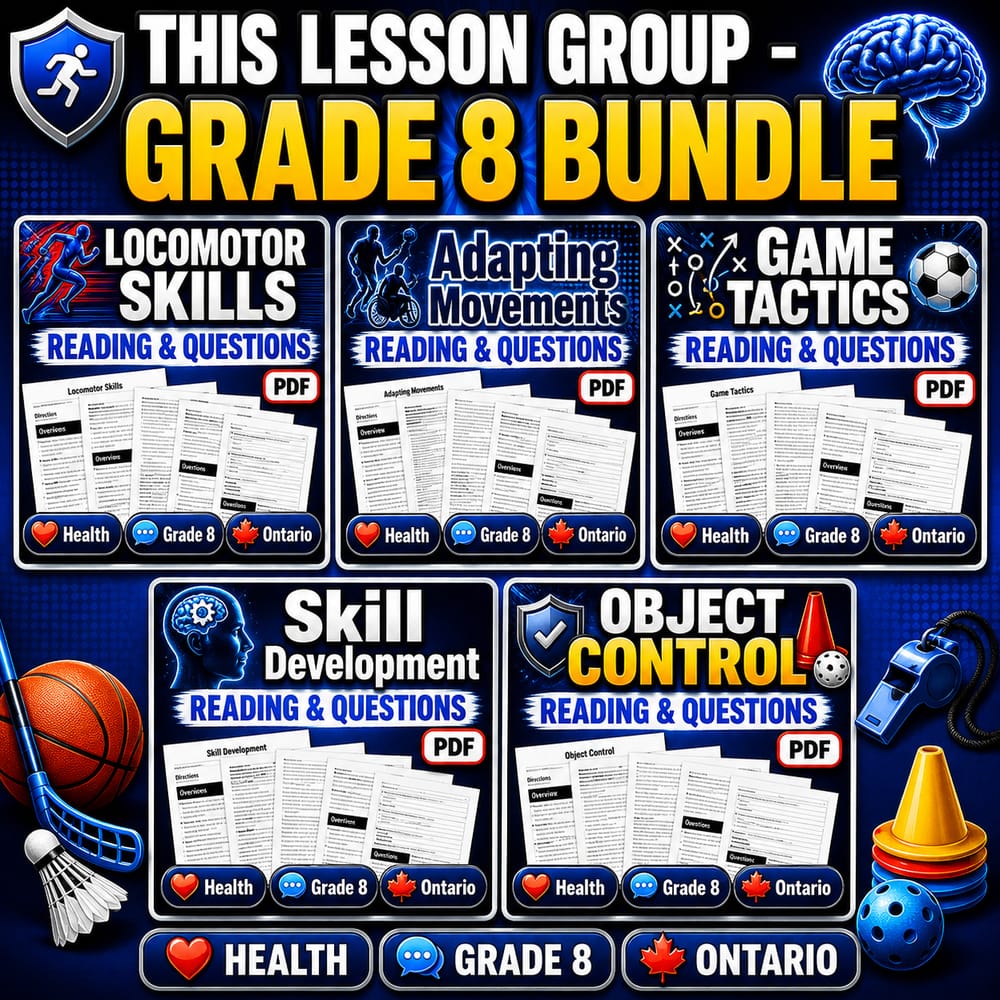 Grade 8 Movement Competence Health Lesson Bundle: Ontario Framework — bundle cover