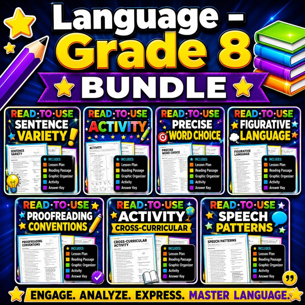 Grade 8 Language Lesson Bundle | ELA Skills & Conventions | BC — bundle cover