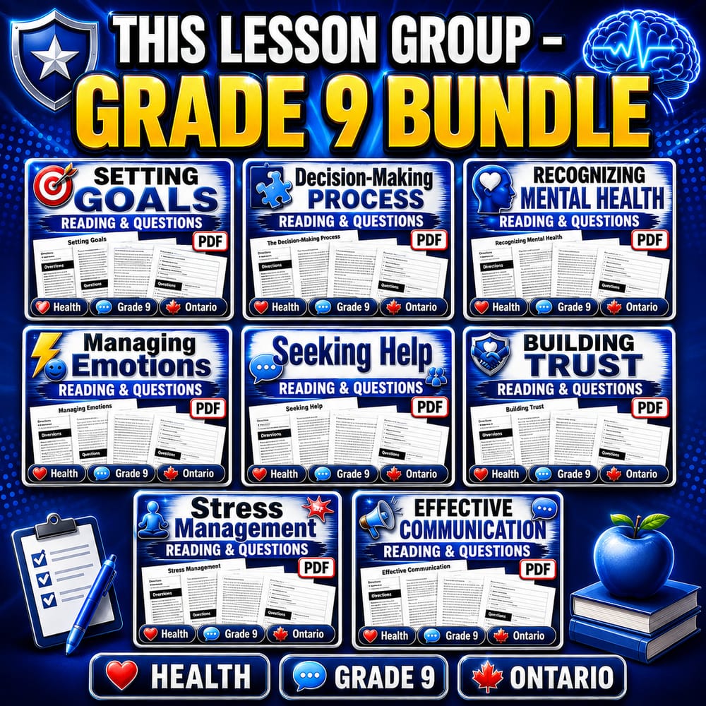 Grade 9 Stress & Mental Health Skills Health Lesson Bundle: Ontario — bundle cover