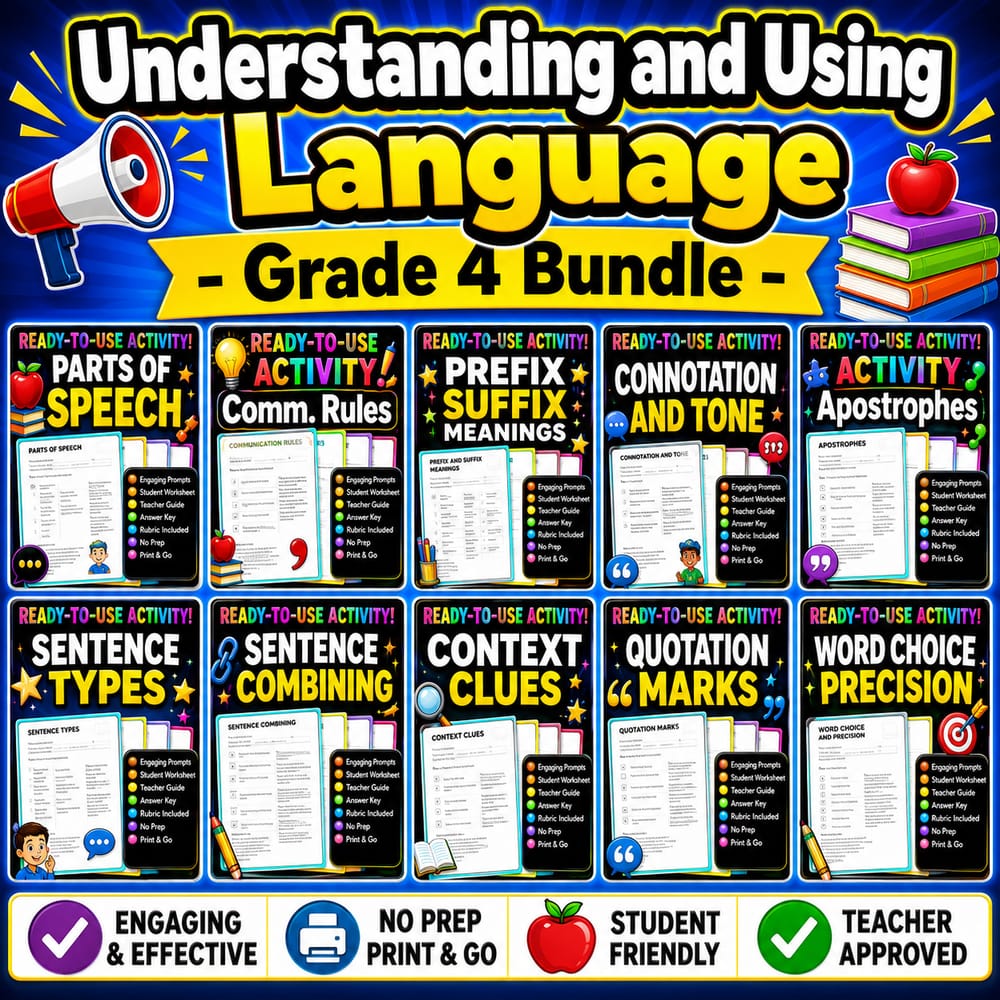 Understanding and Using Language Lesson Bundle | Grade 4 ELA | Alberta — bundle cover