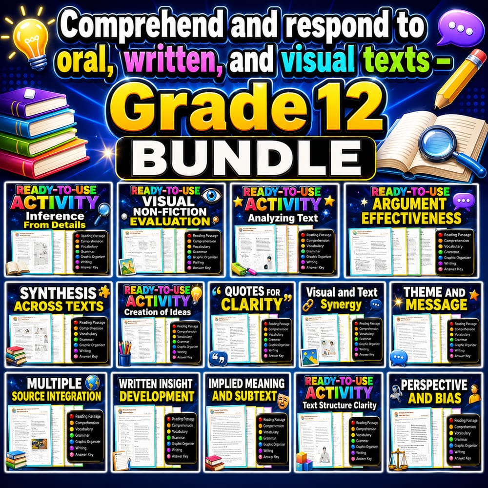 Comprehend and respond to oral written visual texts Lesson Bundle | Grade 12 ELA | Alberta — bundle cover
