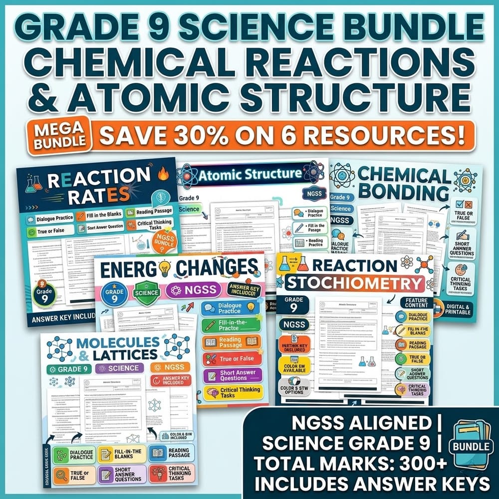 Grade 9 Chemical Reactions and Atomic Structure Science Lesson Bundle – NGSS — bundle cover