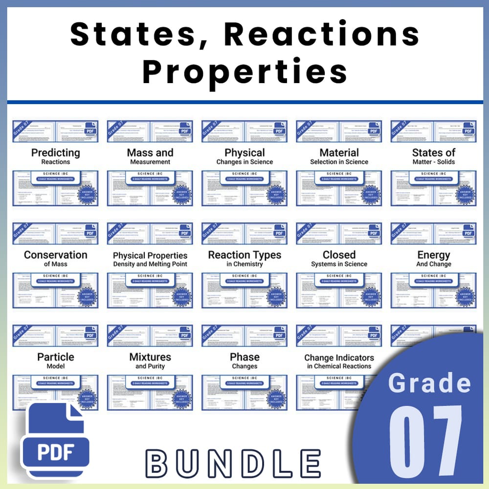 Grade 7 Science Lesson Group Bundle | States, Reactions & Properties — bundle cover