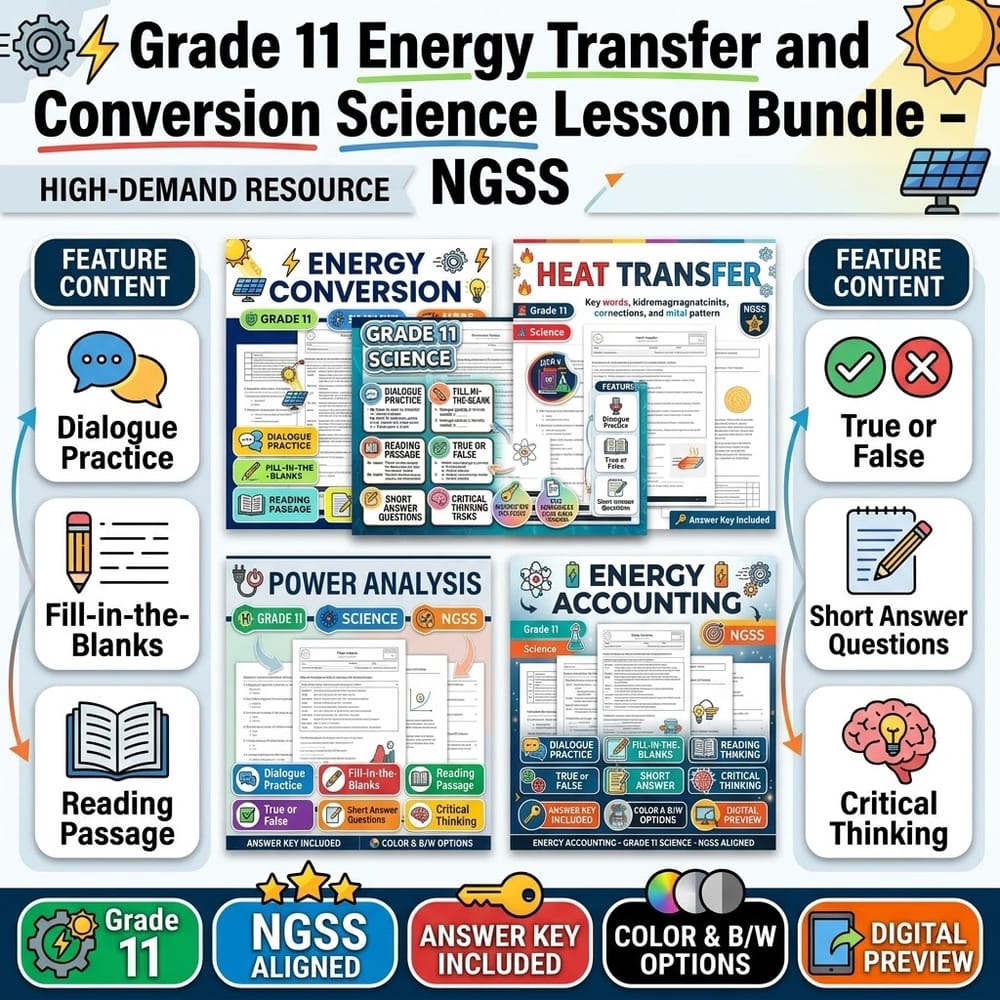 Grade 11 Energy Transfer and Conversion Science Lesson Bundle – NGSS — bundle cover