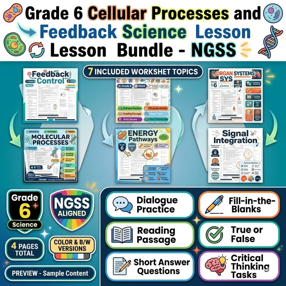 Grade 6 Cellular Processes and Feedback Science Lesson Bundle – NGSS — bundle cover