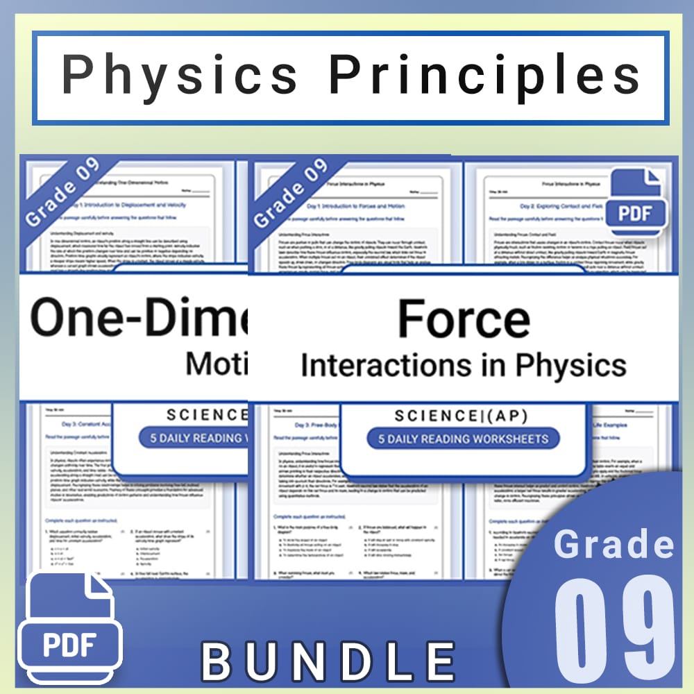 Grade 9 Science Lesson Group: AP Motion & Force Daily Reading Worksheets — bundle cover