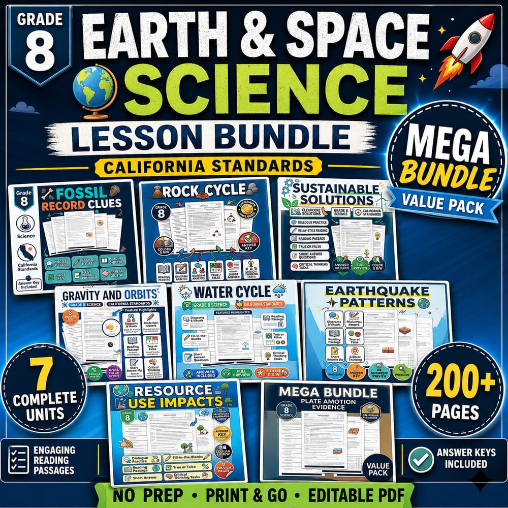 Grade 8 Earth & Space Science Lesson Bundle | California Standards — bundle cover