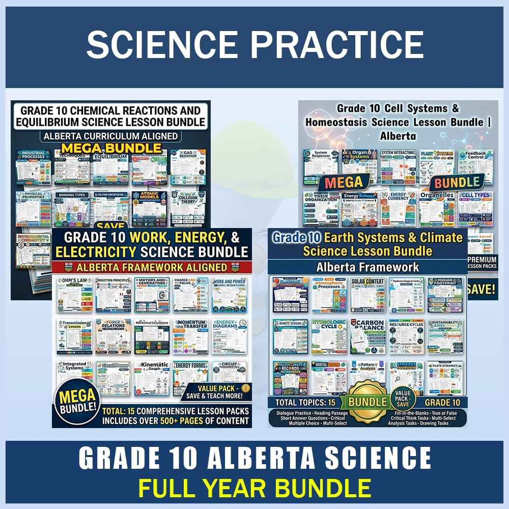 Grade 10 Science Practice Worksheets: Alberta Science Full-Year Bundle — bundle cover