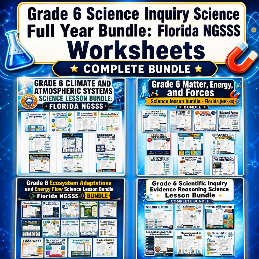 Grade 6 Science Inquiry Science Full Year Bundle: Florida NGSSS Worksheets — bundle cover