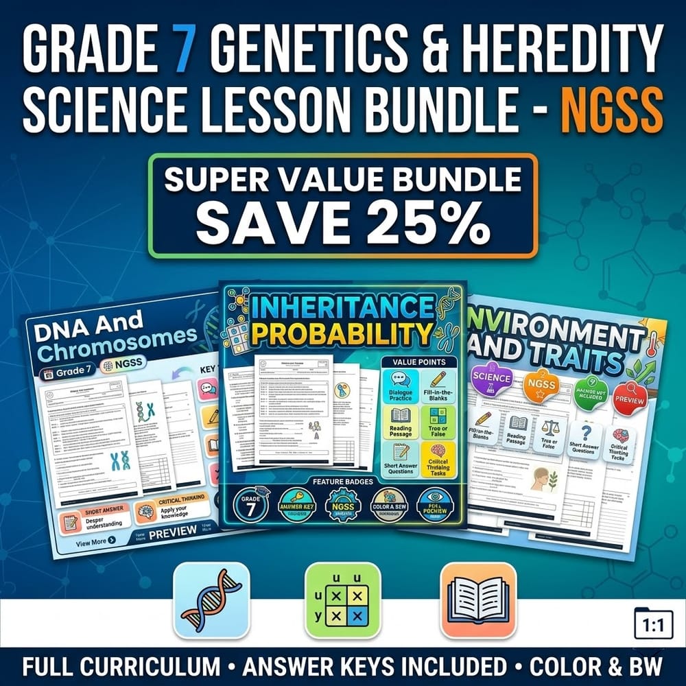 Grade 7 Genetics and Heredity Science Lesson Bundle – NGSS Framework — bundle cover