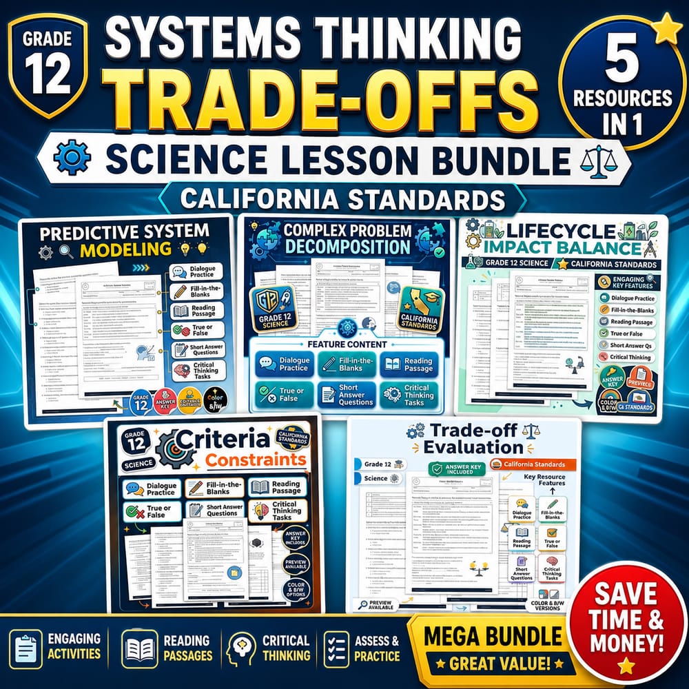 Grade 12 Systems Thinking Trade-Offs Science Lesson Bundle  — bundle cover