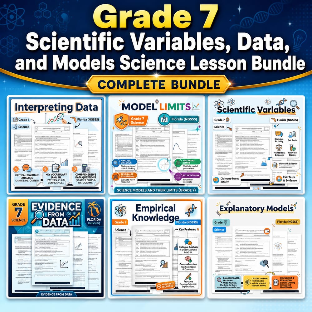 Grade 7 Scientific Variables, Data, and Models Science Lesson Bundle — bundle cover