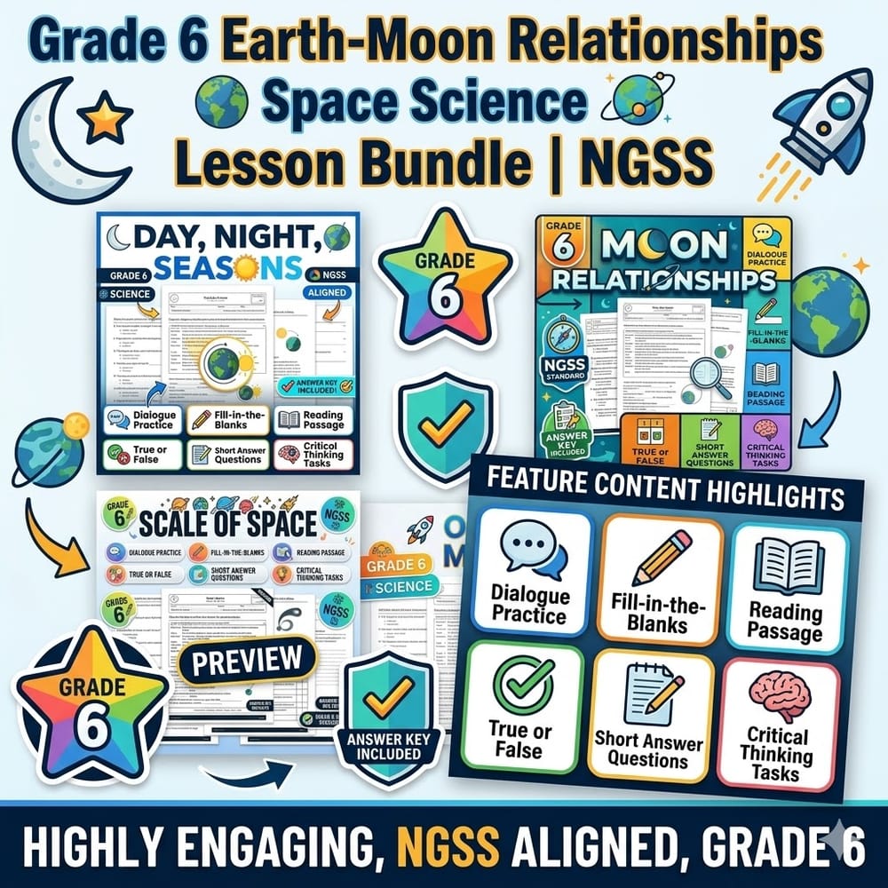 Grade 6 Earth-Moon Relationships Space Science Lesson Bundle | NGSS — bundle cover