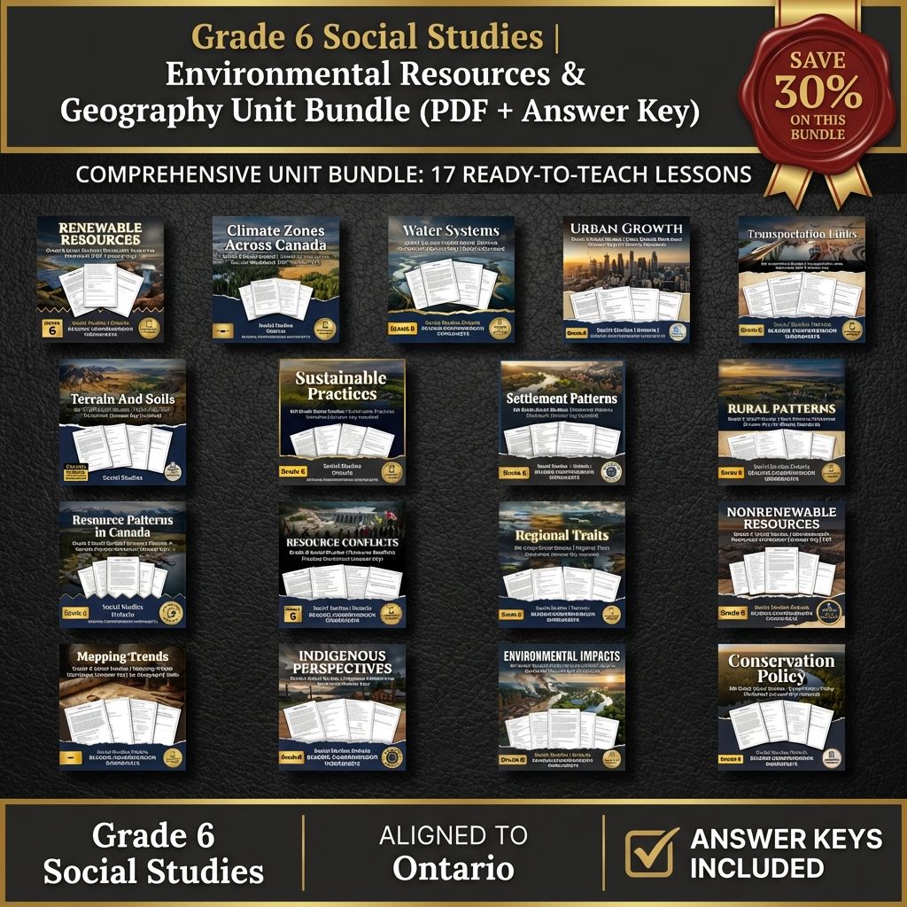 Grade 6 Social Studies Unit Bundle | Canadian Resources, Climate & Environment — bundle cover