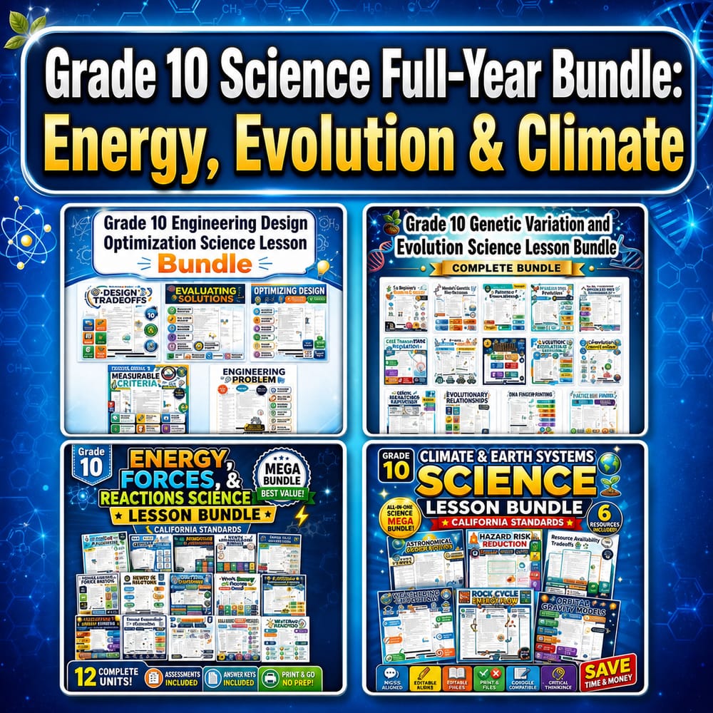 Grade 10 Science Full-Year Bundle: Energy, Evolution & Climate  — bundle cover