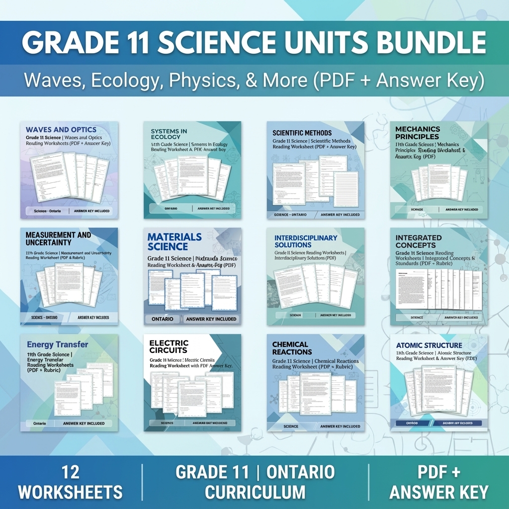 Grade 11 Science – Waves, Ecology, Energy & More (Answer Keys Included) — bundle cover