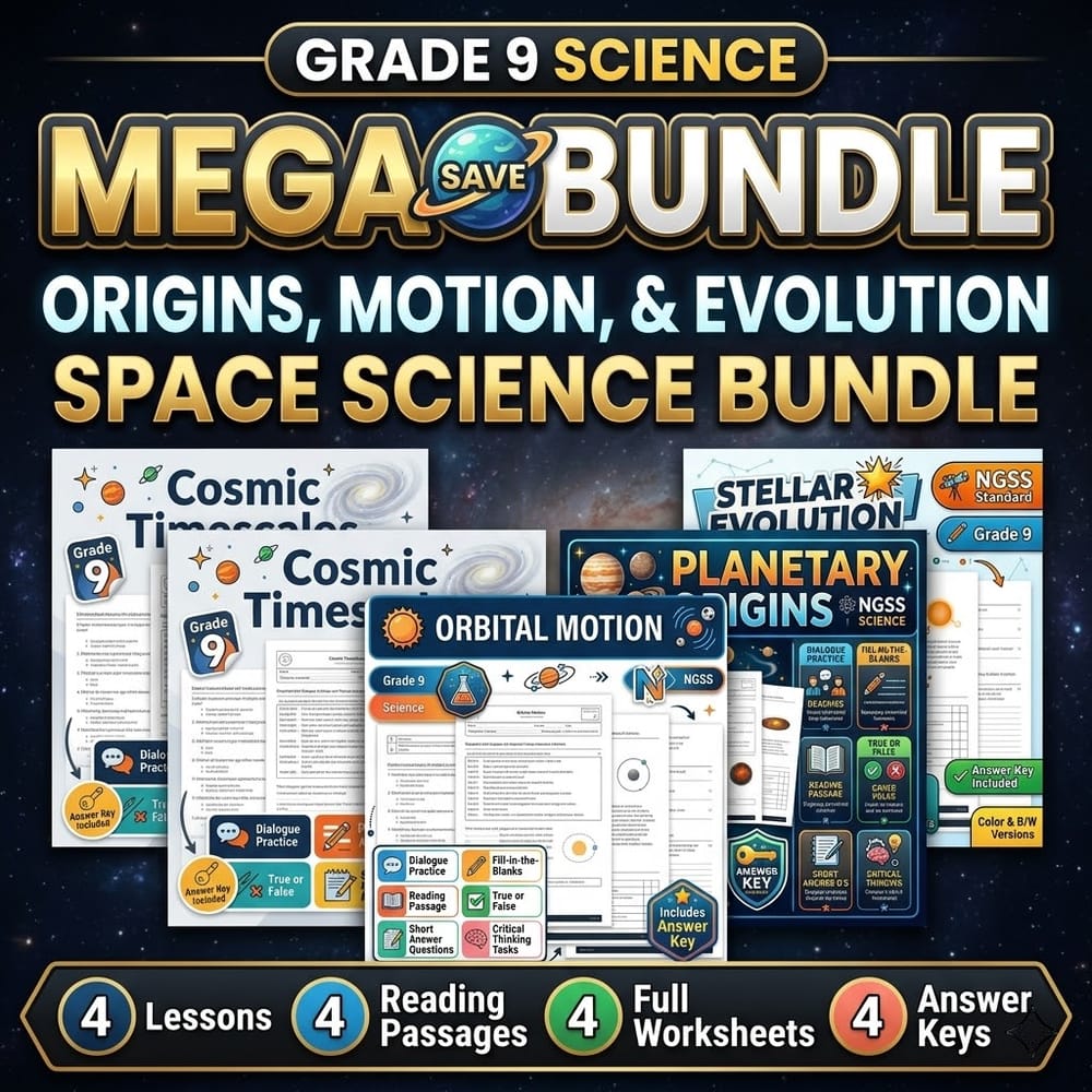 Grade 9 Origins, Motion, and Evolution Space Science Lesson Bundle – NGSS — bundle cover