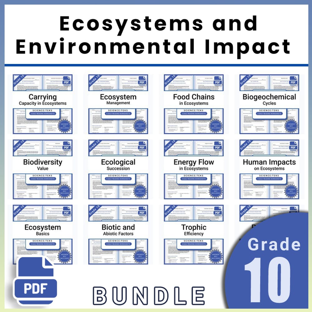 Grade 10 Science Lesson Group – Ecosystems and Environmental Impact Worksheets — bundle cover
