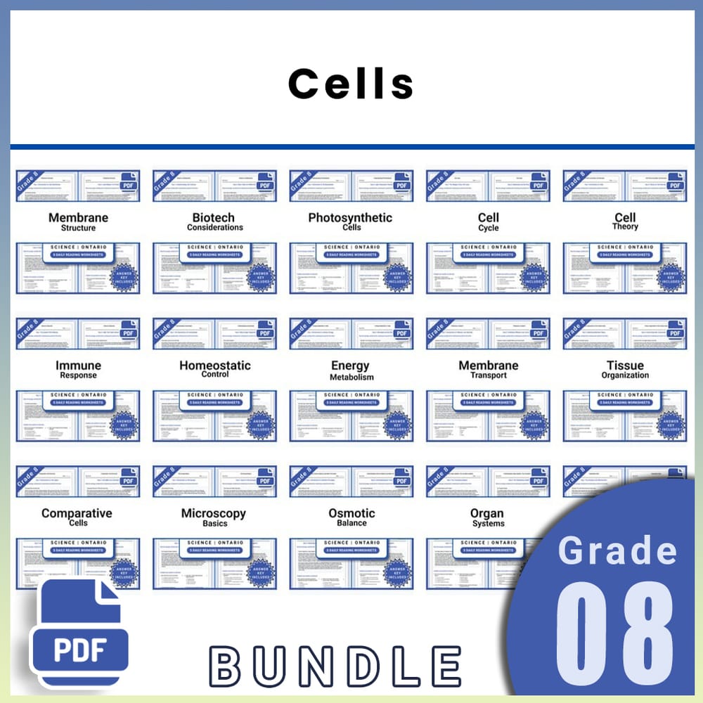 Grade 8 Science Lesson Group: Ontario Curriculum Reading Worksheets Bundle — bundle cover
