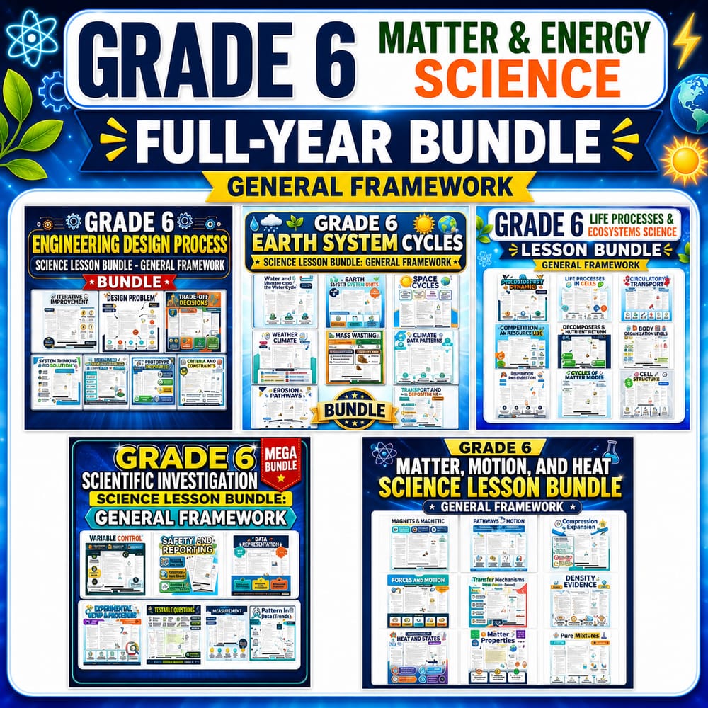Grade 6 Matter & Energy Science Full-Year Bundle: General Framework — bundle cover