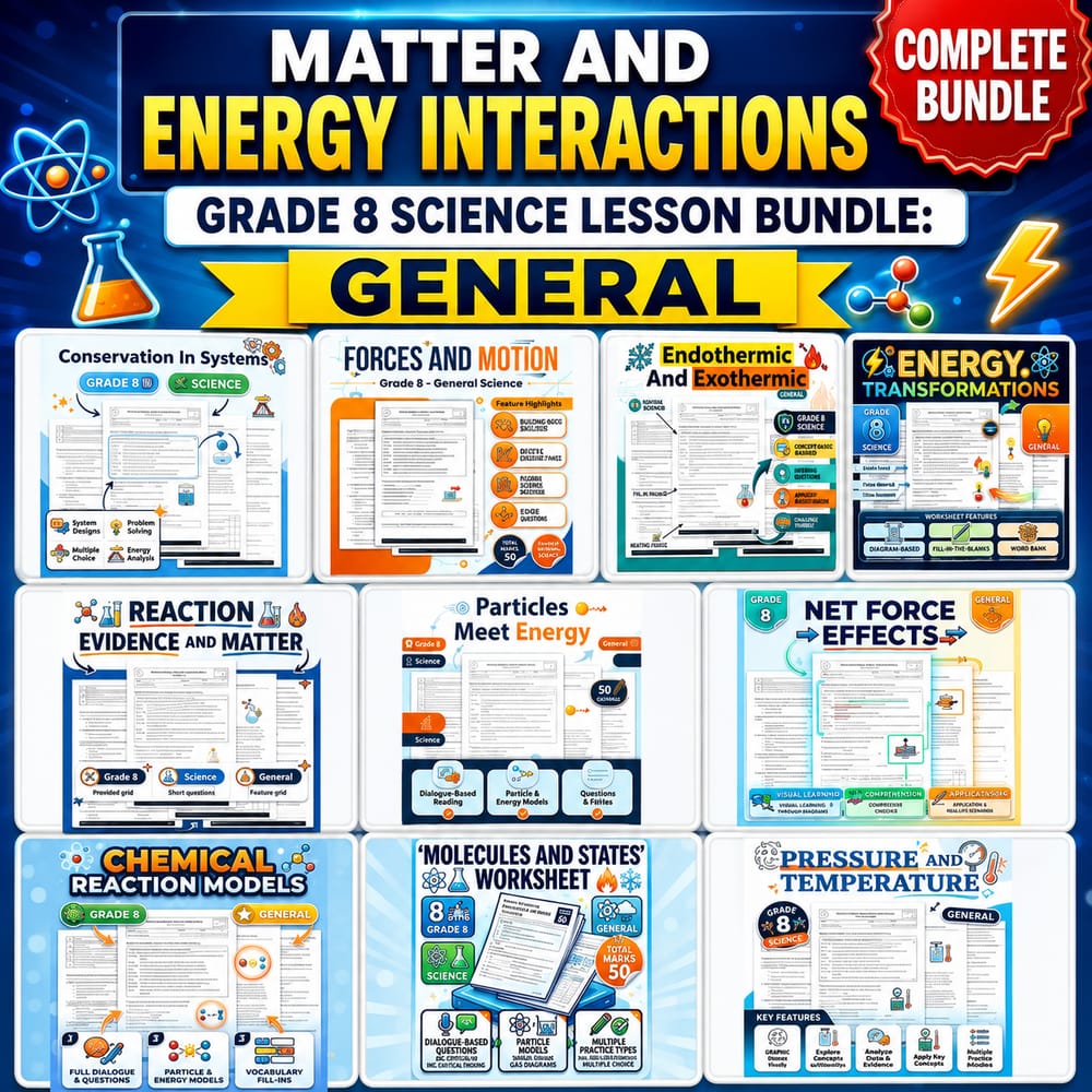 Matter and Energy Interactions | Grade 8 Science Lesson Bundle: General — bundle cover