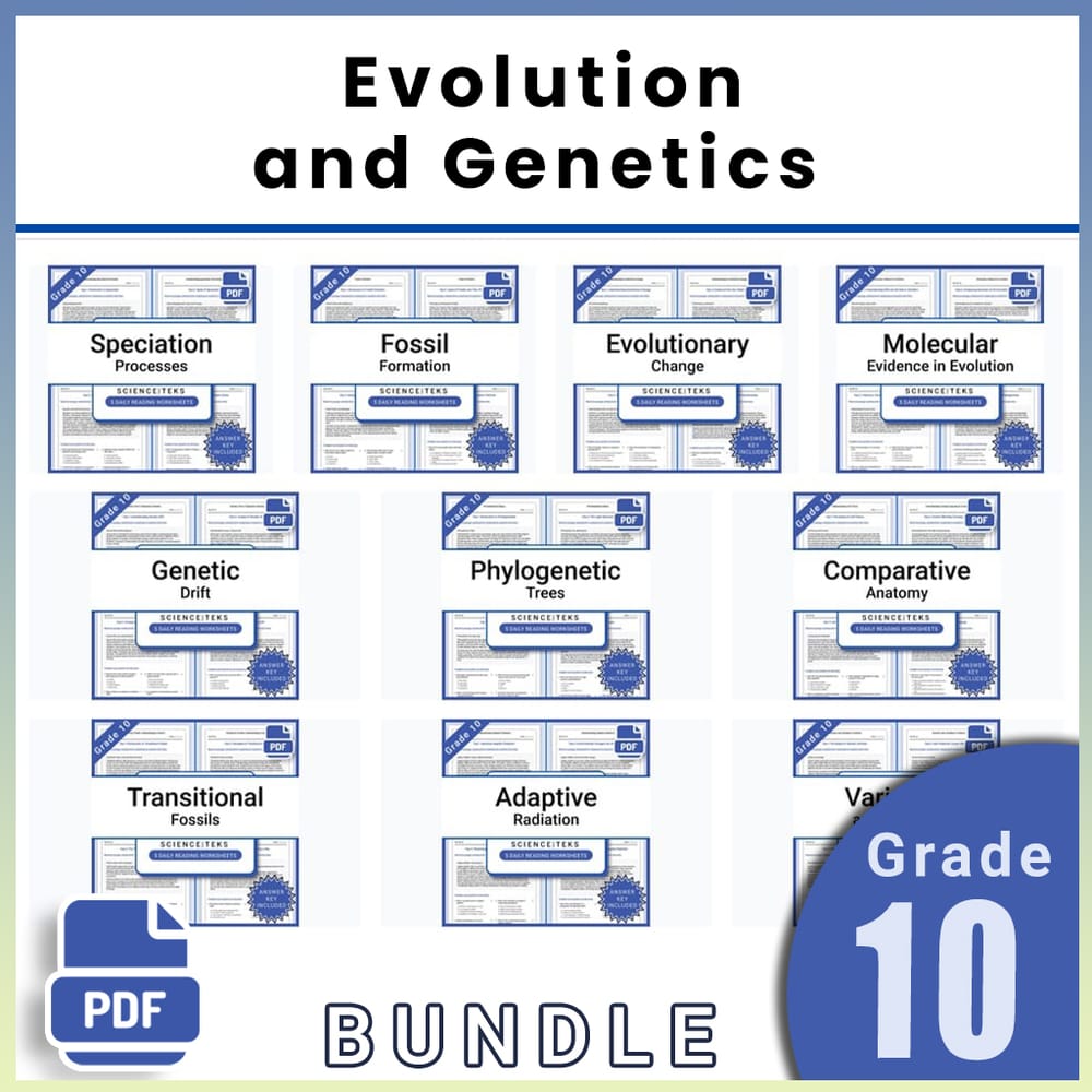 Grade 10 Science Lesson Bundle: Evolution and Genetics TEKS Framework — bundle cover