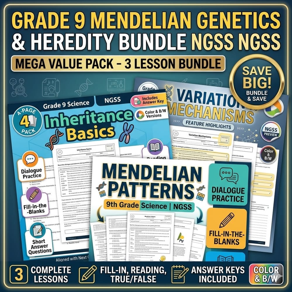 Grade 9 Mendelian Patterns Genetics and Heredity Science Lesson Bundle NGSS — bundle cover