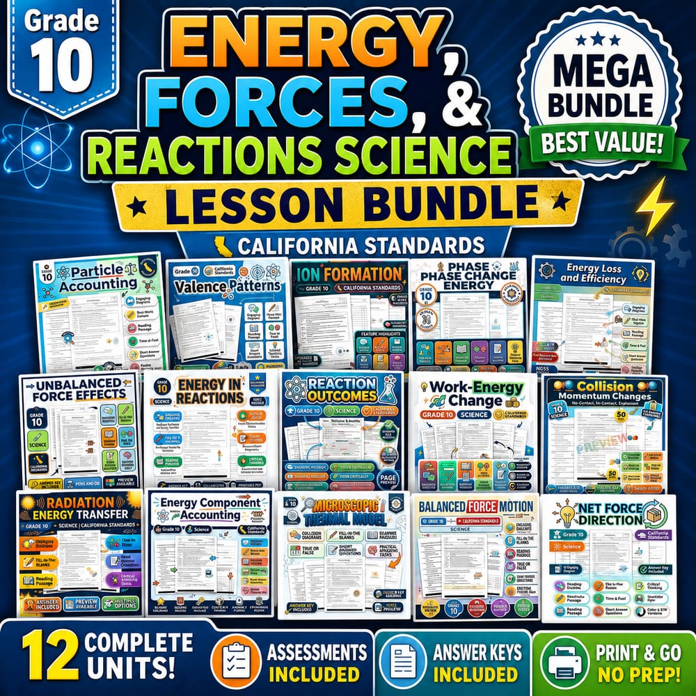 Grade 10 Energy, Forces, and Reactions Science Lesson Bundle — bundle cover