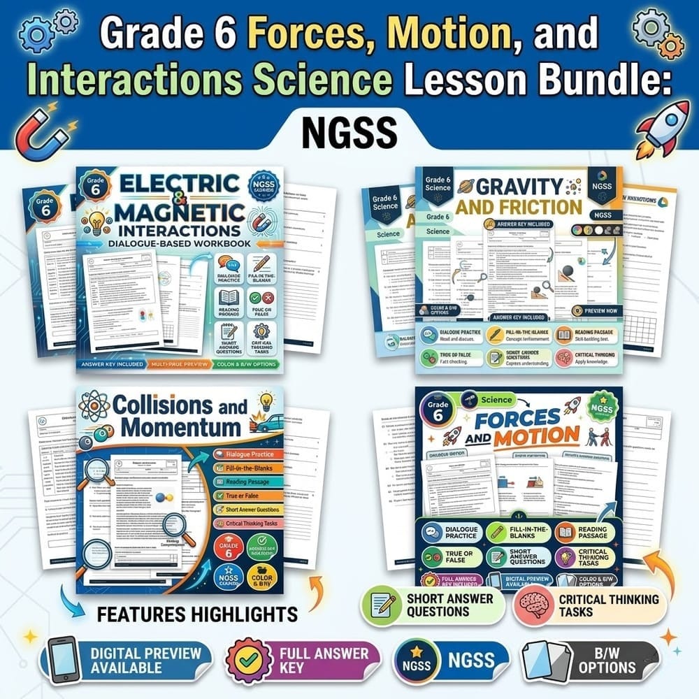 Grade 6 Forces, Motion, and Interactions Science Lesson Bundle: NGSS — bundle cover