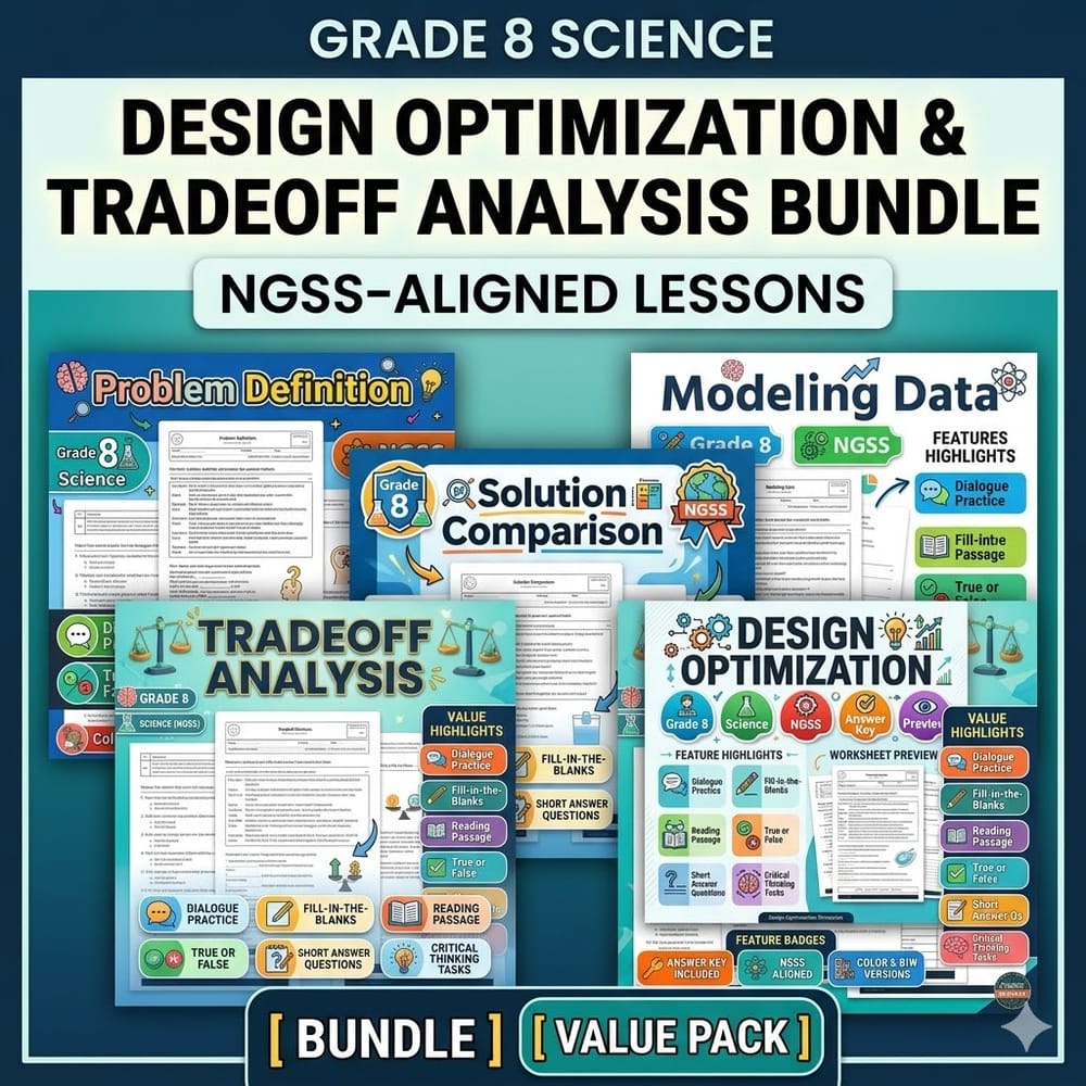 Grade 8 Design Optimization and Tradeoff Analysis Science Lesson Bundle – NGSS — bundle cover