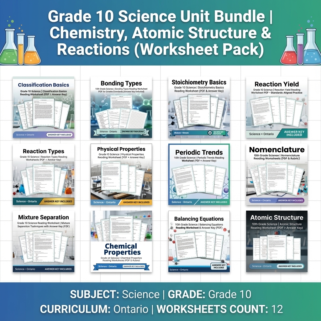 Grade 10 Science Unit Bundle | Chemistry, Atomic Structure & Reactions — bundle cover