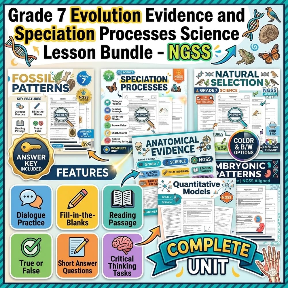 Grade 7 Evolution Evidence and Speciation Processes Science Lesson Bundle – NGSS — bundle cover