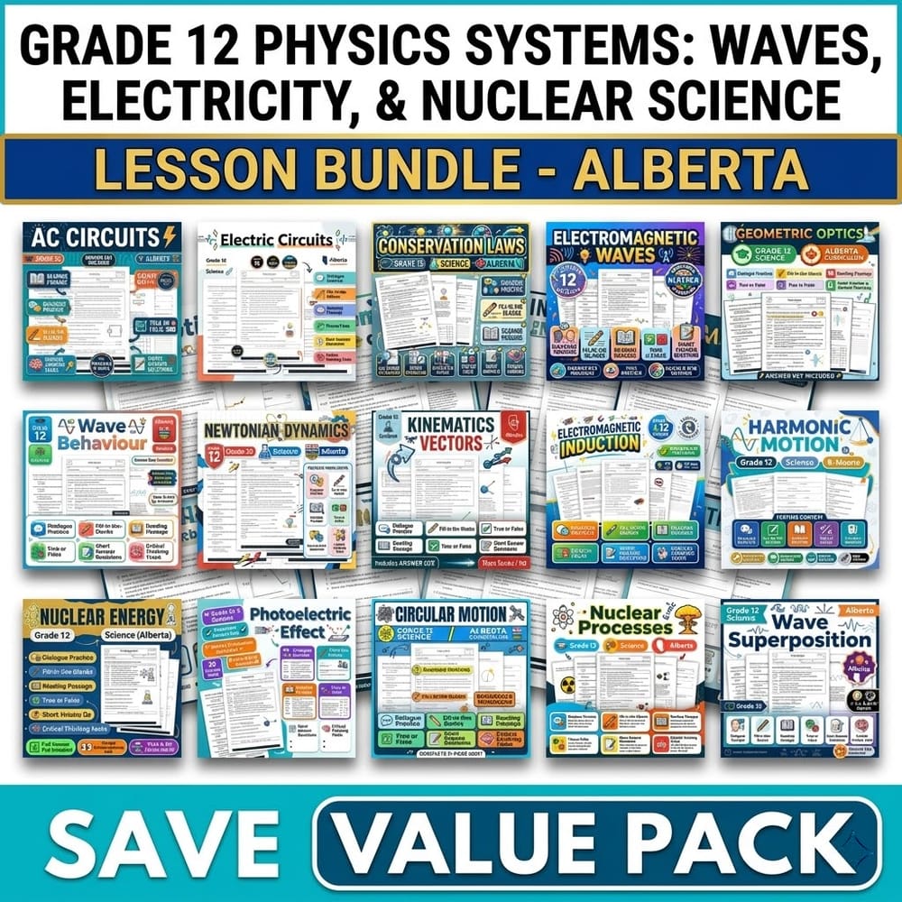 Grade 12 Physics Systems: Waves, Electricity, and Nuclear Science Lesson Bundle  — bundle cover