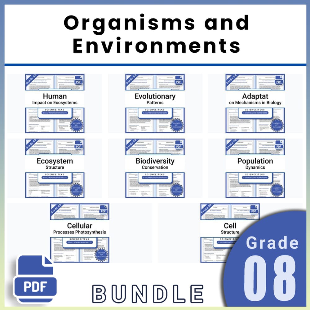 Grade 8 Science Lesson Bundle – TEKS-aligned Reading Worksheets — bundle cover