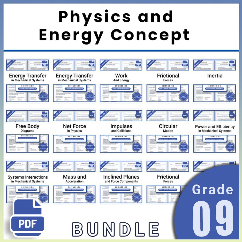 Grade 9 Science Lesson Bundle | Physics and Energy Concept Worksheets — bundle cover