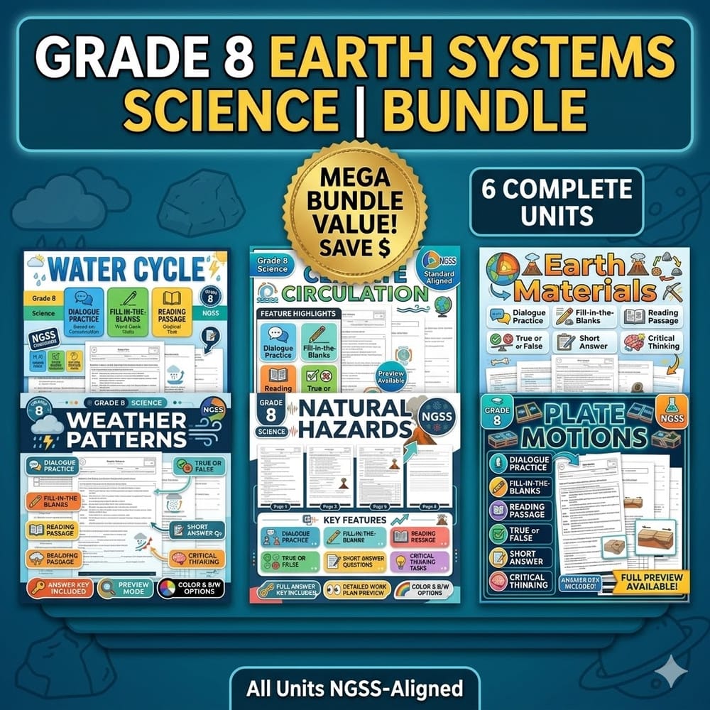 Grade 8 Earth Systems Science Lesson Bundle | NGSS-Aligned Worksheets — bundle cover