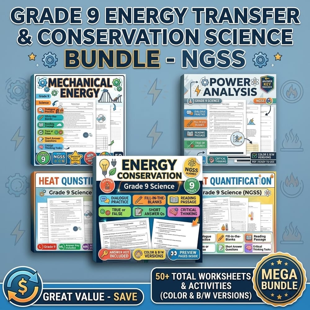 Grade 9 Energy Transfer & Conservation Science Lesson Bundle – NGSS — bundle cover