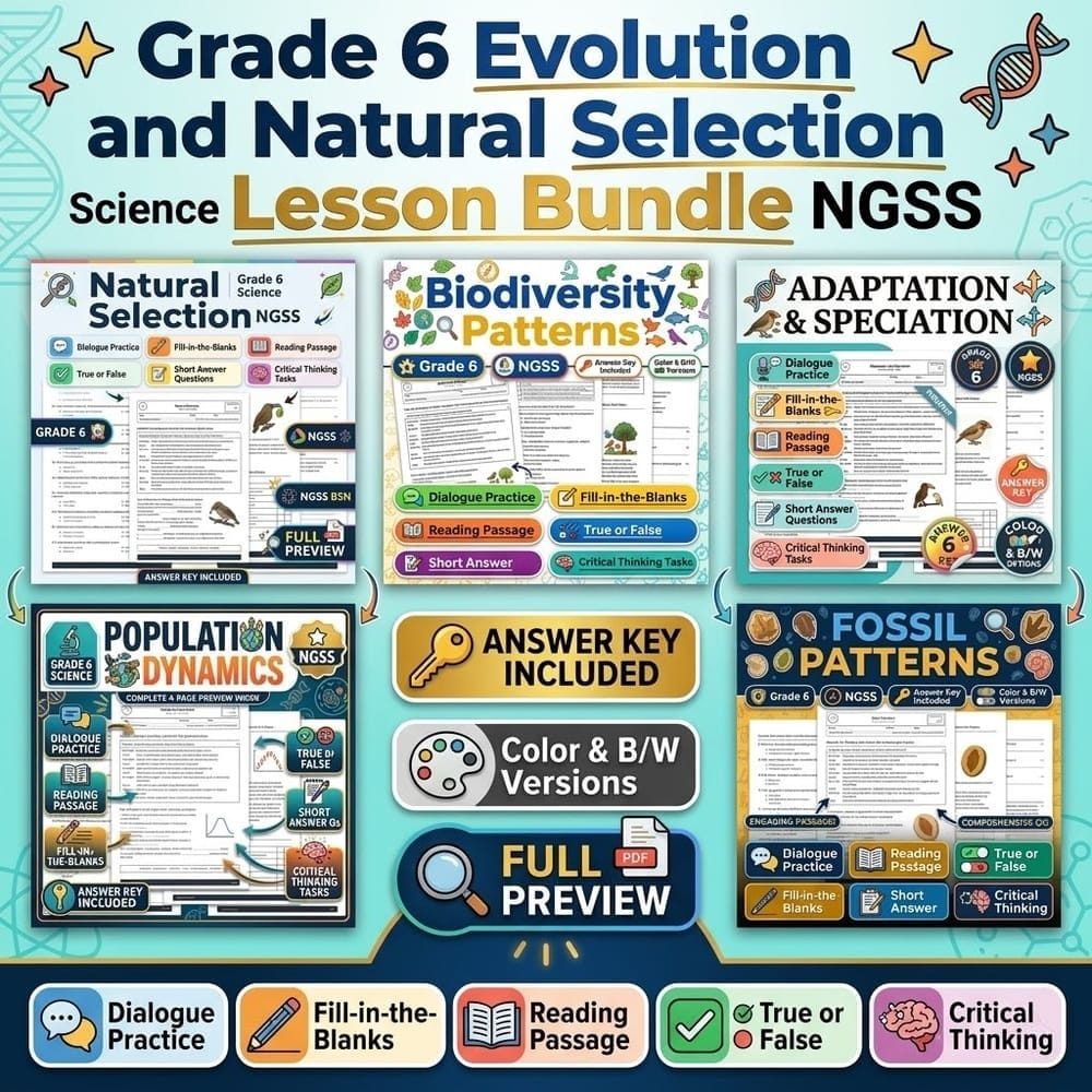 Grade 6 Evolution and Natural Selection Science Lesson Bundle NGSS — bundle cover