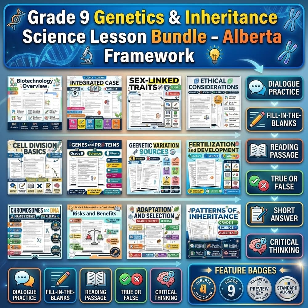Grade 9 Genetics & Inheritance Science Lesson Bundle – Alberta Framework — bundle cover