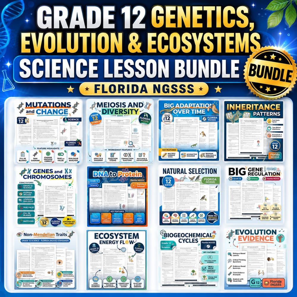 Grade 12 Genetics, Evolution & Ecosystems Science Lesson Bundle | Florida NGSSS — bundle cover