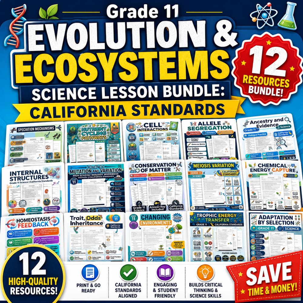 Grade 11 Evolution & Ecosystems Science Lesson Bundle: California Standards — bundle cover