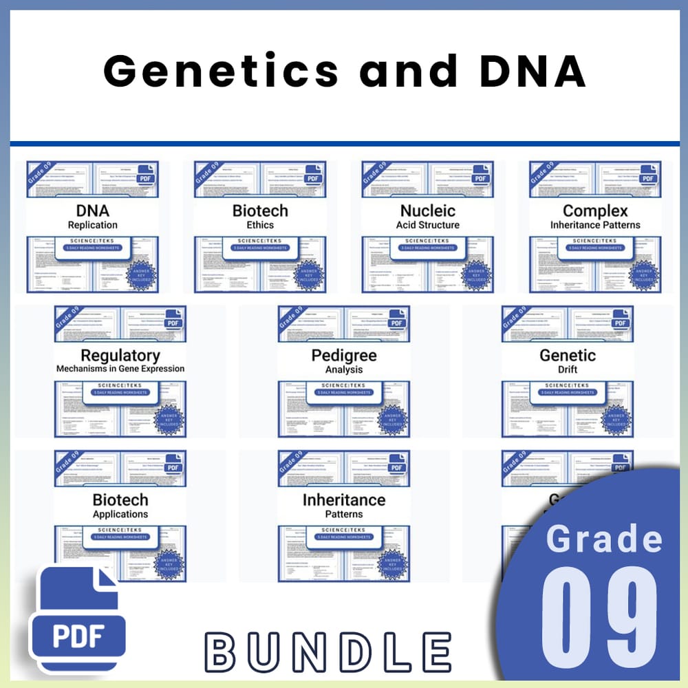 Grade 9 Science Lesson Bundle on Genetics and DNA TEKS Aligned — bundle cover
