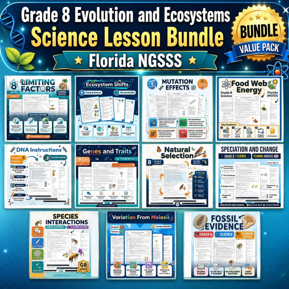 Grade 8 Evolution and Ecosystems Science Lesson Bundle | Florida NGSSS — bundle cover